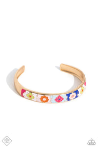 Multicolored Moment - Gold Colorful Pattern Cuff Bracelet